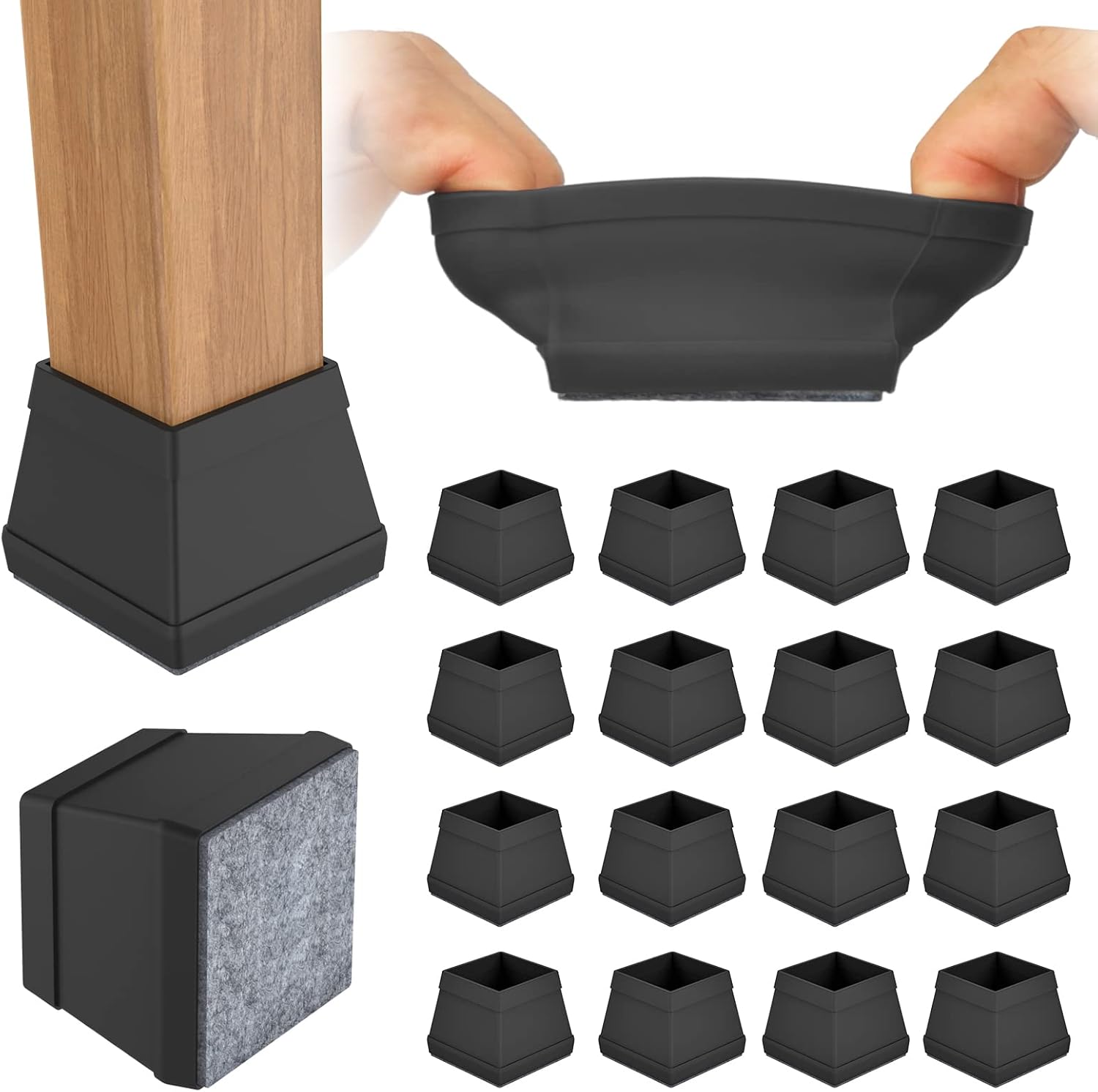 16-Pack Square Silicone Chair Leg Floor Protectors