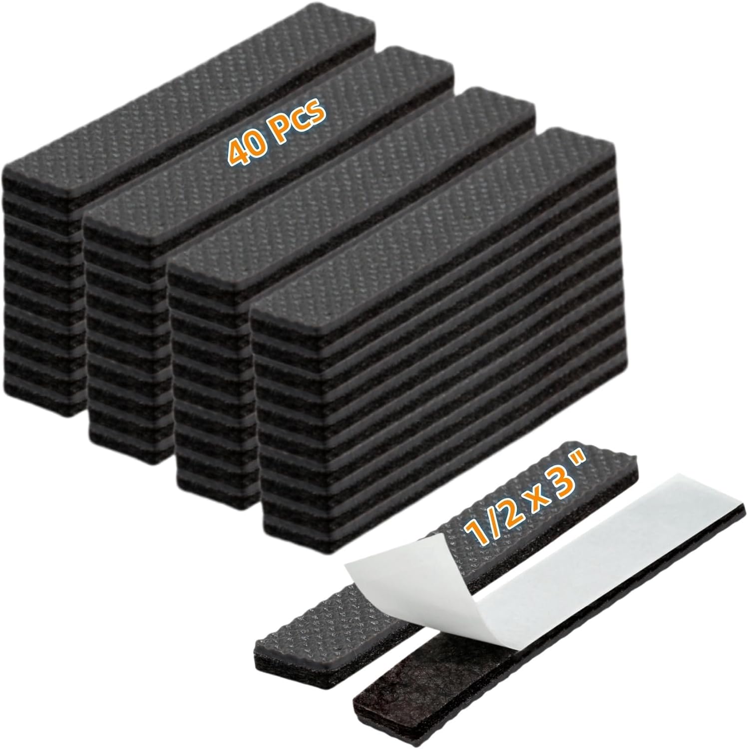 40-Piece 0.5×3 Inch Rubber Strips Non-Slip Furniture Pads