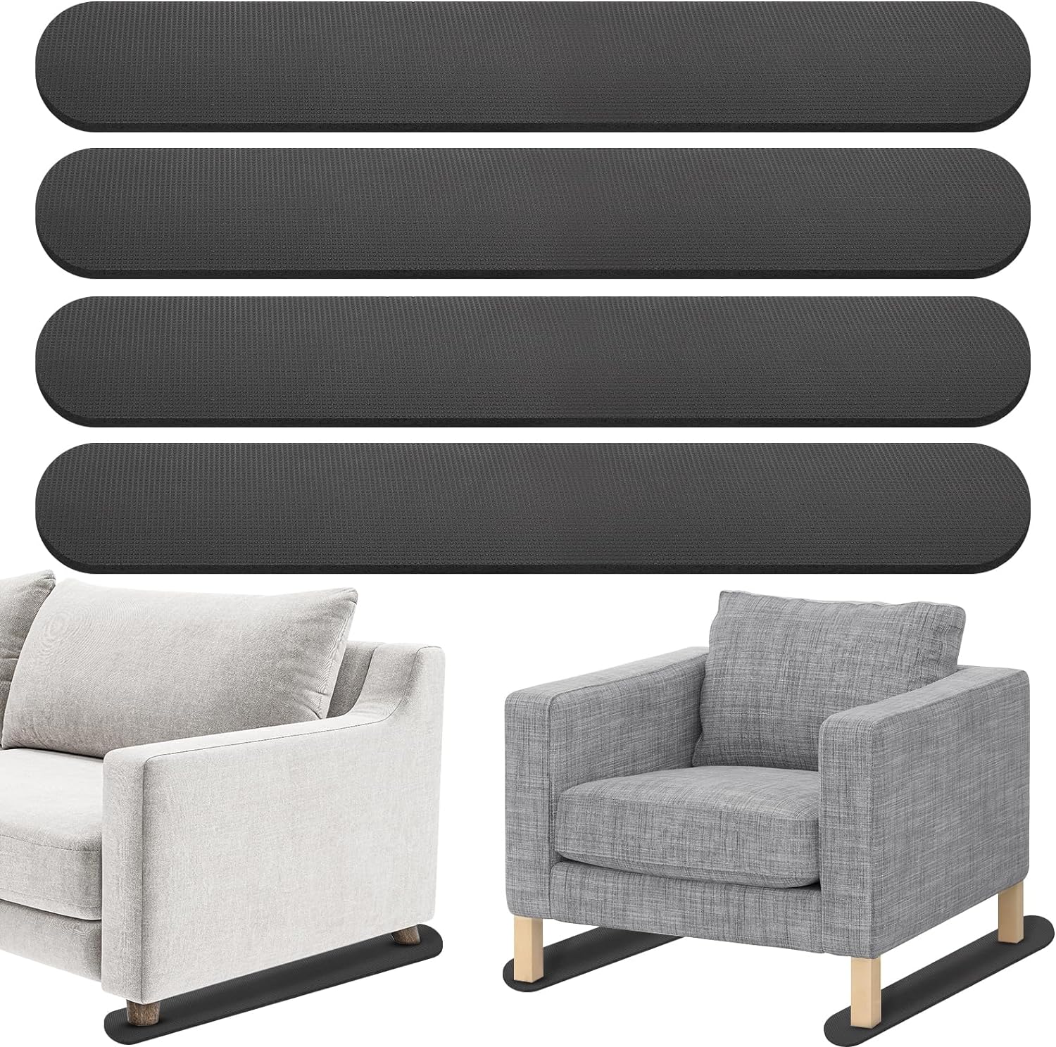 4-Pack 30.5×3.9 Inch Non-Slip Rubber Furniture Rail Pads